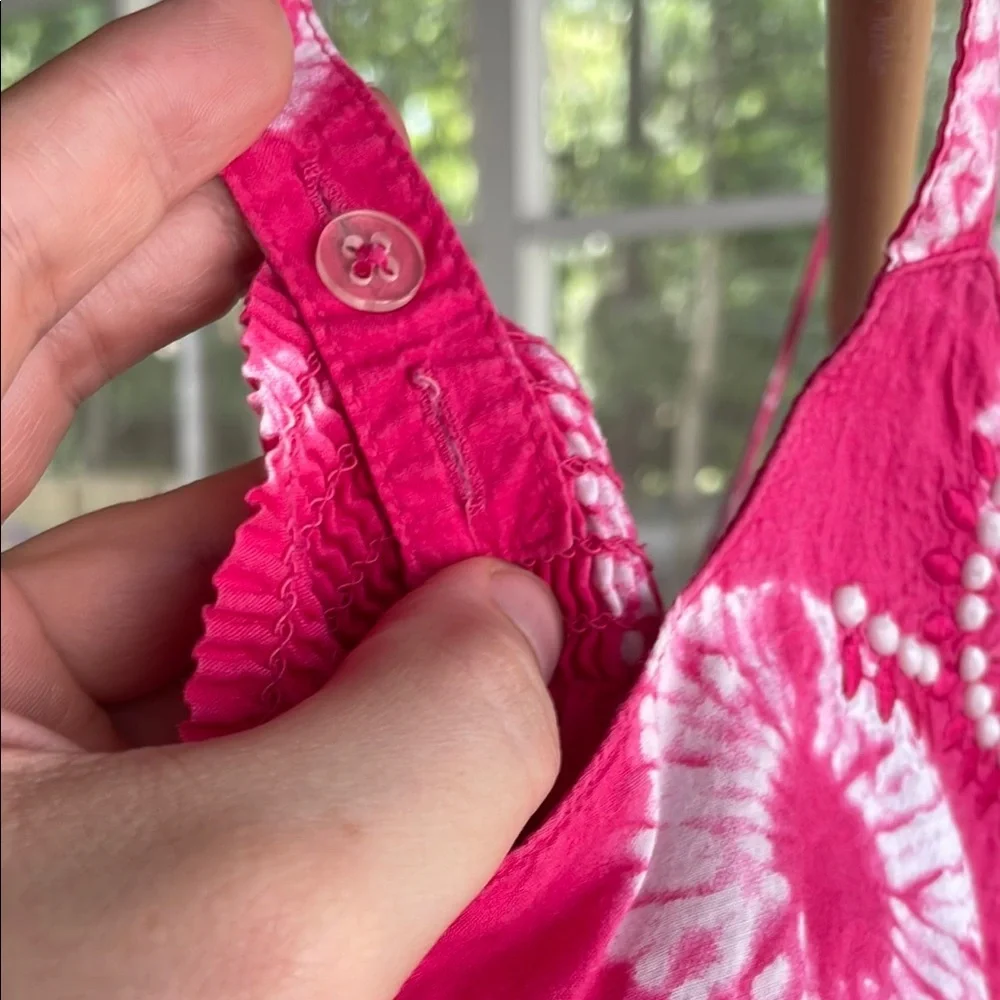 Calyso St. Barth x Target Poplin Cotton Beaded Tie Dye Maxi Sundress, Ruffle Hem